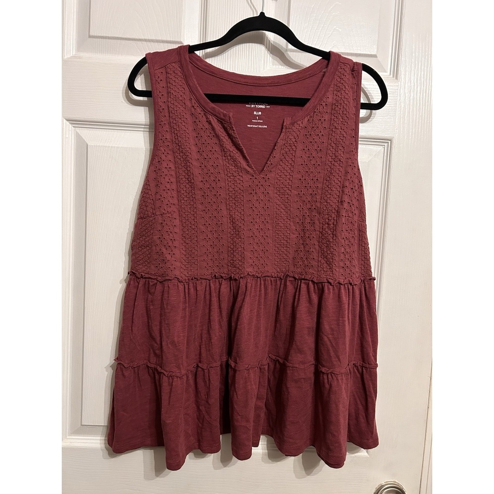 Torrid Vintage Slub 1 Notch Neck Lace‎ Babydoll Tank Top Ruffle Boho Cottagecore